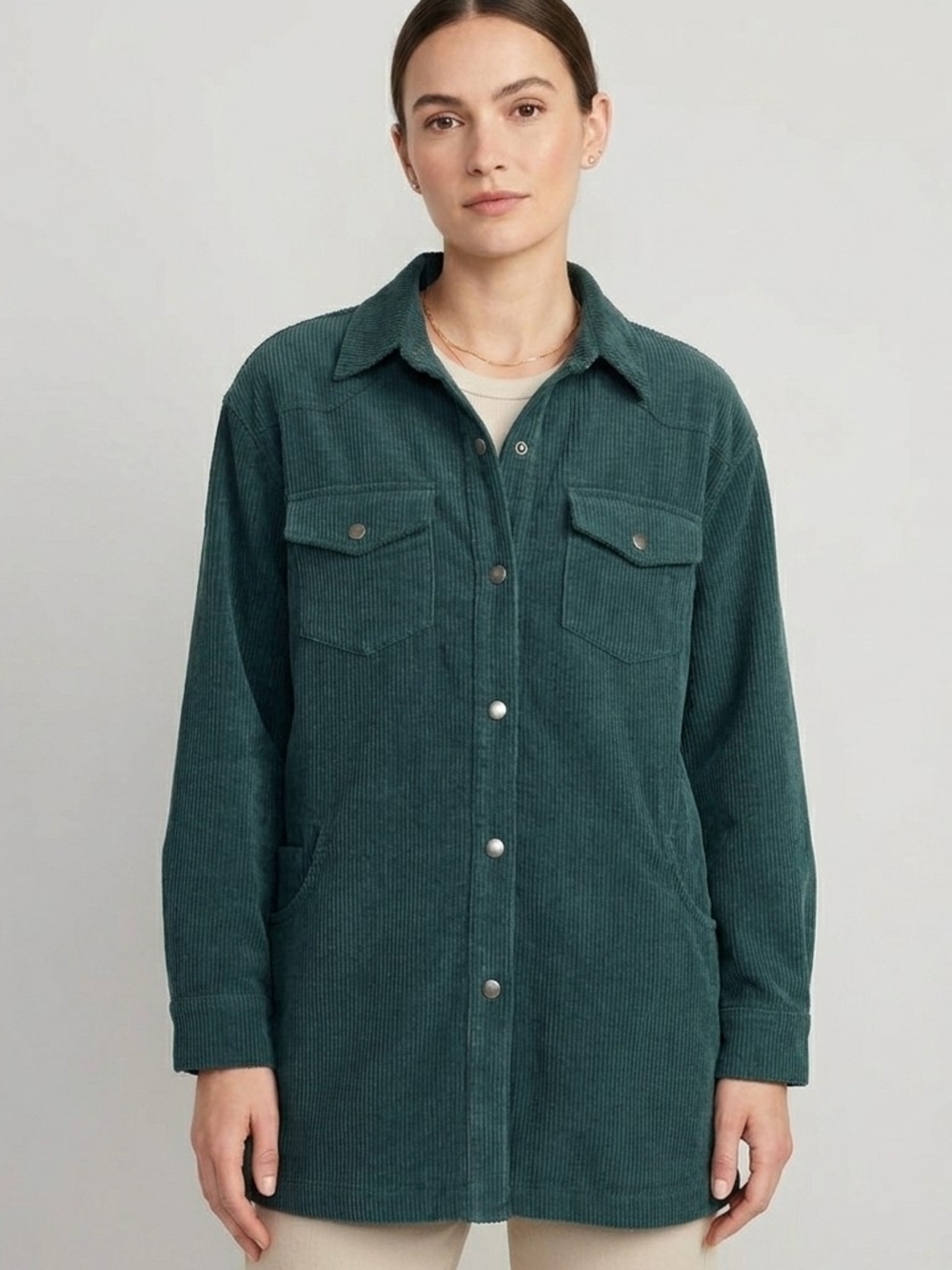 Pine Green Corduroy Shacket Oversized Boutique Utility Button Down Jacket XL